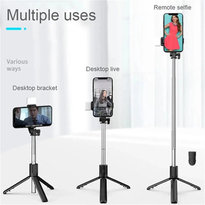 Cell Phone Selfie Stick Tripod Bluetooth Remote Wireless Selfi Stick Phone Holder Stand with Beauty Fill Light for Phone