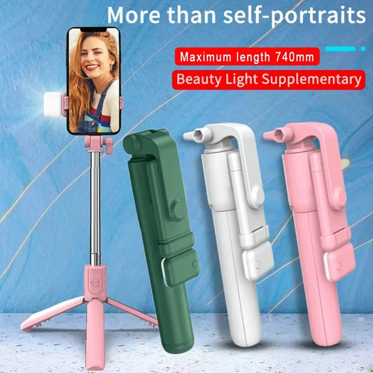 Cell Phone Selfie Stick Tripod Bluetooth Remote Wireless Selfi Stick Phone Holder Stand with Beauty Fill Light for Phone