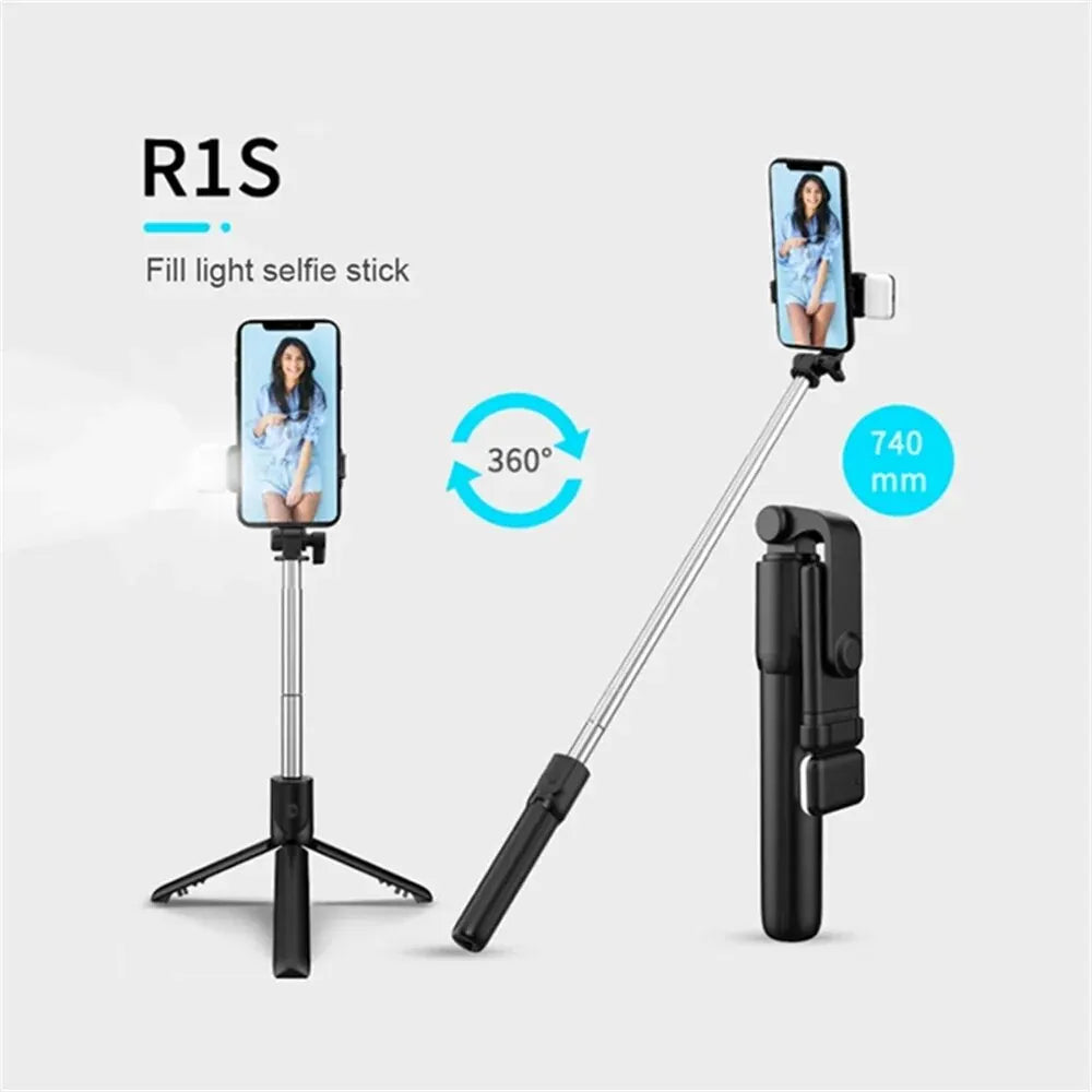 Cell Phone Selfie Stick Tripod Bluetooth Remote Wireless Selfi Stick Phone Holder Stand with Beauty Fill Light for Phone