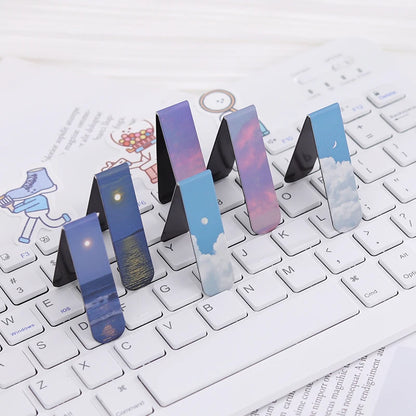 JIANQI 2pcs/pack Magnetic bookmark beautiful scenery clouds simple literary pattern bookmark Reading tool School office supplies