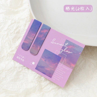 JIANQI 2pcs/pack Magnetic bookmark beautiful scenery clouds simple literary pattern bookmark Reading tool School office supplies