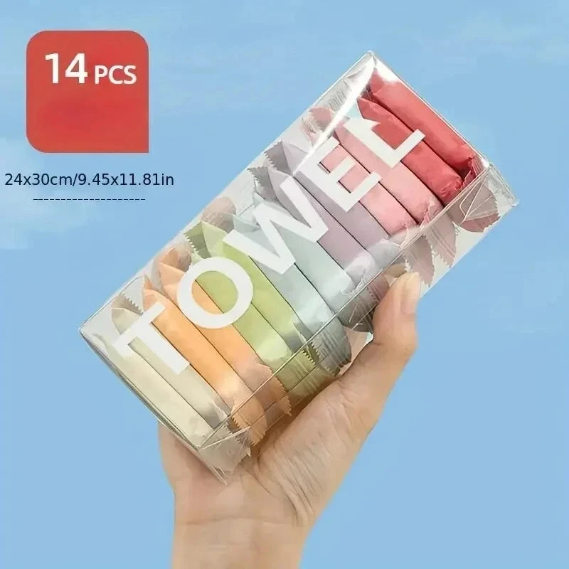 14pcs/box Disposable Washcloth Portable Travel Towel Thickened Compressed Face Cleansing Beauty Square Towel