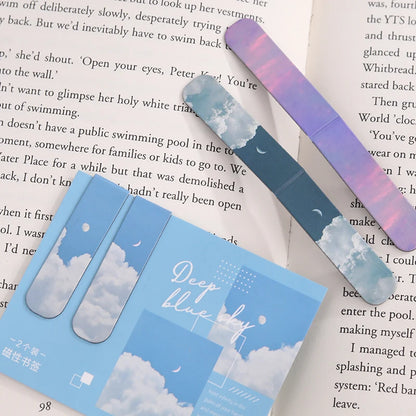 JIANQI 2pcs/pack Magnetic bookmark beautiful scenery clouds simple literary pattern bookmark Reading tool School office supplies