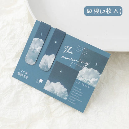 JIANQI 2pcs/pack Magnetic bookmark beautiful scenery clouds simple literary pattern bookmark Reading tool School office supplies