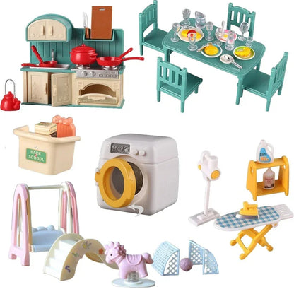 1:12 Miniature Furniture Forest Family Kitchen Toy Dining Table Dollhouse Accessories Bathroom Pretend Play For Girl Gifts Toys